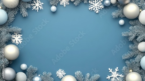 blue christmas background with snowflakes and christmas balls. Copy space backgrounds