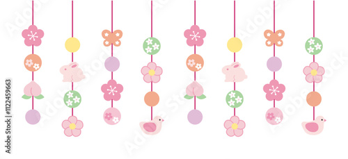 かわいいひなまつりのつるし飾りのイラスト。ベクター、雛飾り、ひな祭り、桃の節句