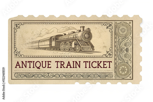 antique train ticket with faded print watercolor illustration