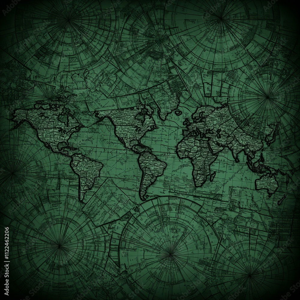 Obraz premium Vintage world map on grunge green background.