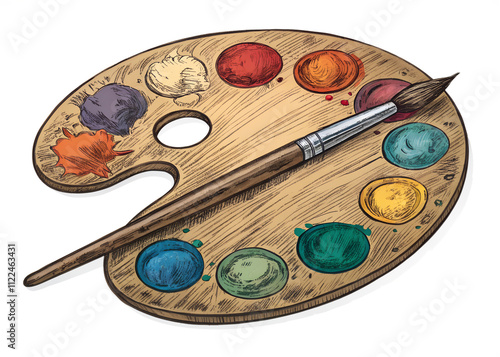 retro oil painting palette with colorful smudges engraving color sketch illustration watercolor illustration