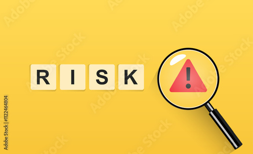 Risk management and analysis concept with magnifier and acclamation sign