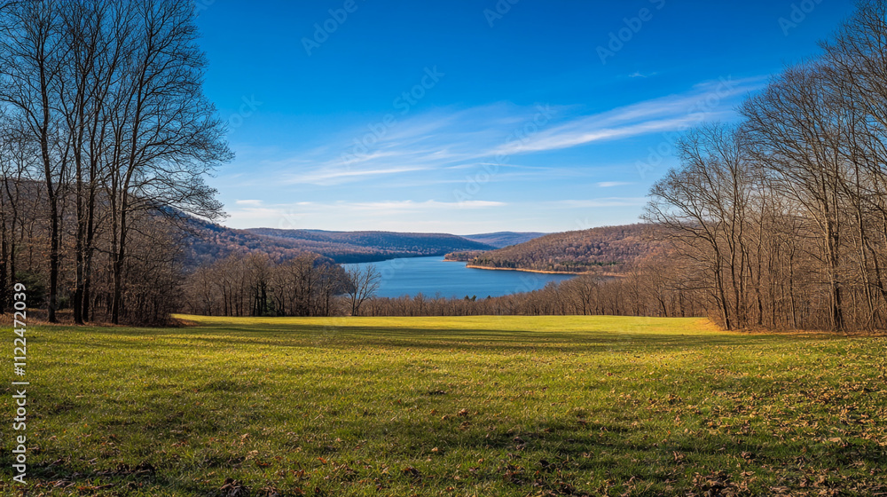 Obraz premium Scenic view of a tranquil lake surrounded by mountains in autumn