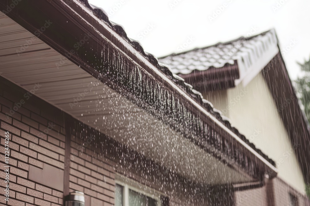 Obraz premium Rainwater cascading from the roof.