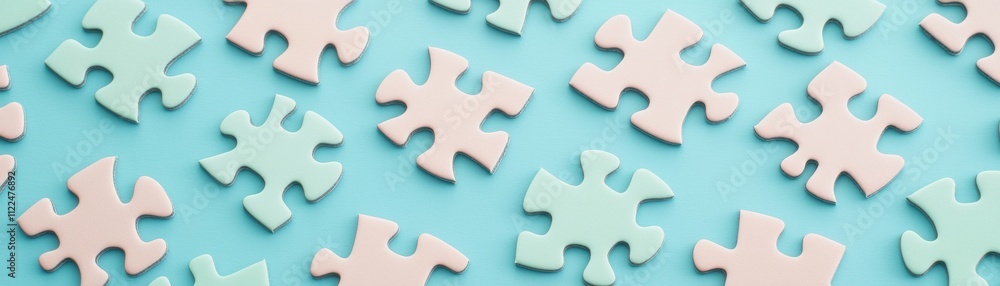 Obraz premium Puzzle pieces laying on blue surface creative activity focus calm environment overhead view mindfulness concept