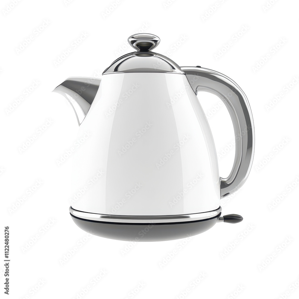 Fototapeta premium A sleek white electric kettle designed for boiling water efficiently.