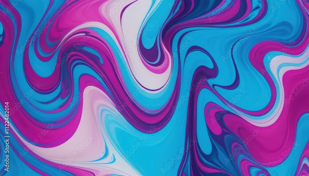 Obraz premium Fluid patterns of blue, pink, and white intertwine to create a mesmerizing abstract design. The vibrant colors blend seamlessly, forming a captivating visual experience.