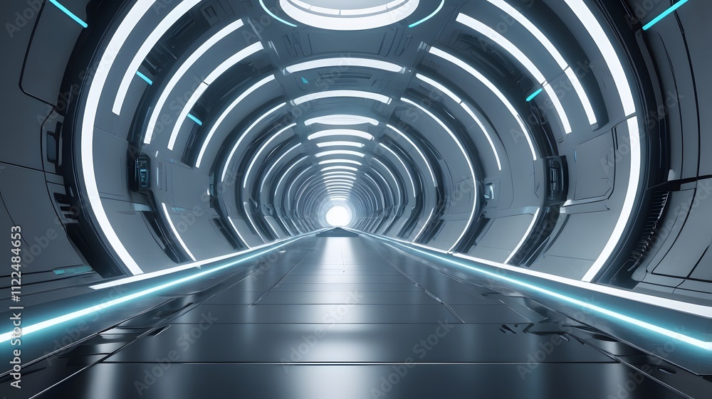 Naklejka premium Futuristic tunnel. Empty background in the center. 3d rendering image. Technology futuristic background.