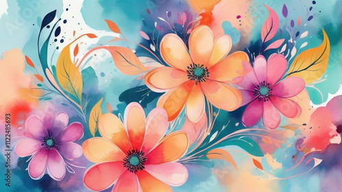 Bold watercolor strokes forming abstract flowers, blending vibrant spring colors with a modern artistic twist.