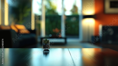 Wallpaper Mural Tranquil Home Interior: A Small Plant on a Reflective Table Torontodigital.ca