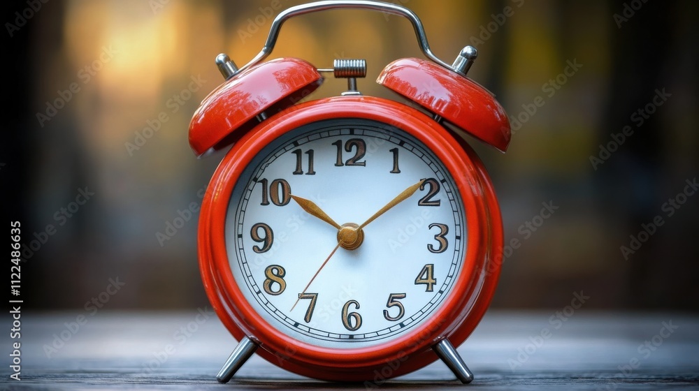 The red alarm clock on the table The red alarm clock on the table