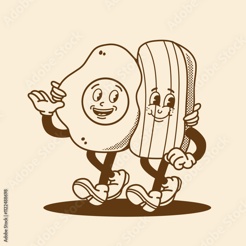 mascot egg and bacon good for food mascot, restaurant mascot, poster, t shirt design, groovy mascot, etc