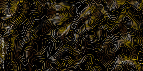 Multicolor wave and light trail background, Luxury gradient color topography wave lines isolated on black background, Beautiful Topo Wallpaper, Contour topographic map background vector illustration.	