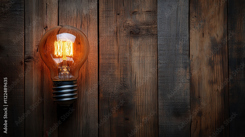 custom made wallpaper toronto digitalglowing light bulb illuminates rustic wooden background, creating warm and inviting atmosphere. vintage design adds charm to any space