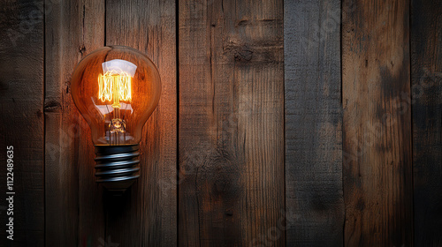 Wallpaper Mural glowing light bulb illuminates rustic wooden background, creating warm and inviting atmosphere. vintage design adds charm to any space Torontodigital.ca