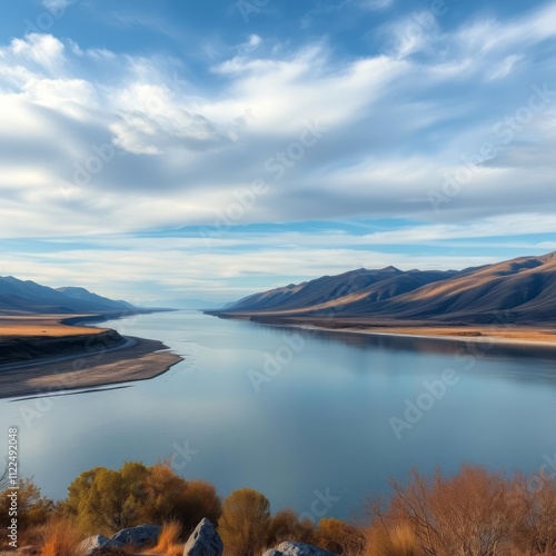 Scenic view of the waitaki river River landscapes Ultra realistic Photorealistic landscape photographywater travel sky beautiful tourism outdoor photo