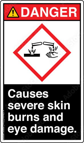 ISO 7010 Prohibition GHS Chemicals Label and Hazard Corrosive Causes severe skin burns and eye damage