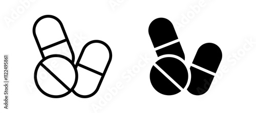 Pills icon symbol collection on white background.