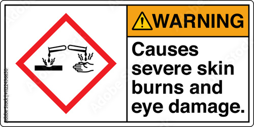 ISO 7010 Prohibition GHS Chemicals Label and Hazard Corrosive Causes severe skin burns and eye damage