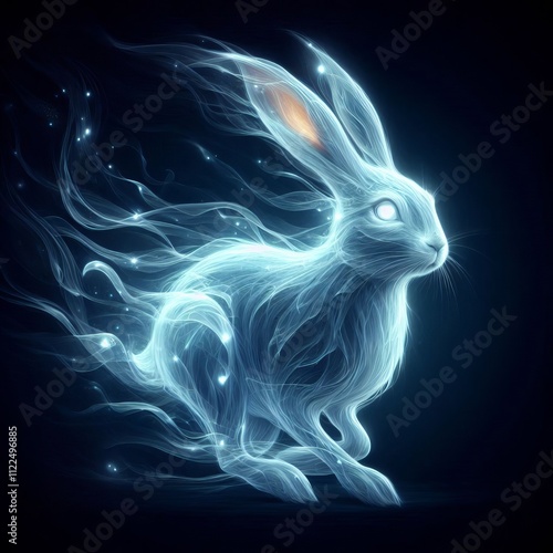 Ghostly Hare A translucent hare with glowing eyes and ethereal w photo