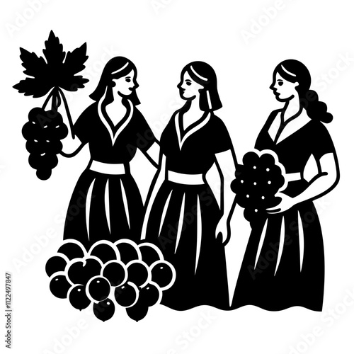 Women Harvesting Grapes Vector Illustration