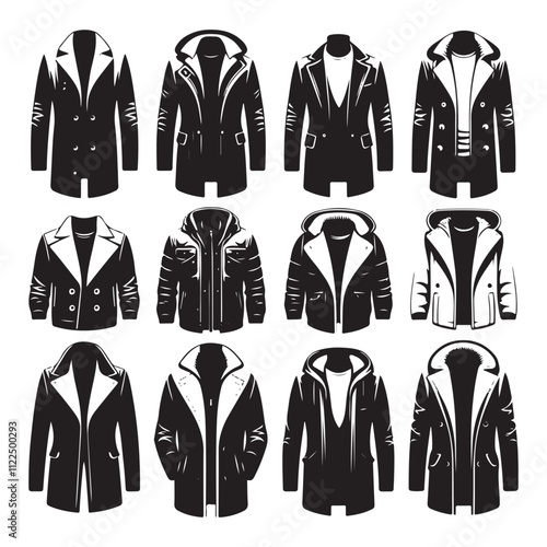Jacket and Coat technical fashion vector.  Jacket Coat , Winter High Neck Parka Jacket vector illustration