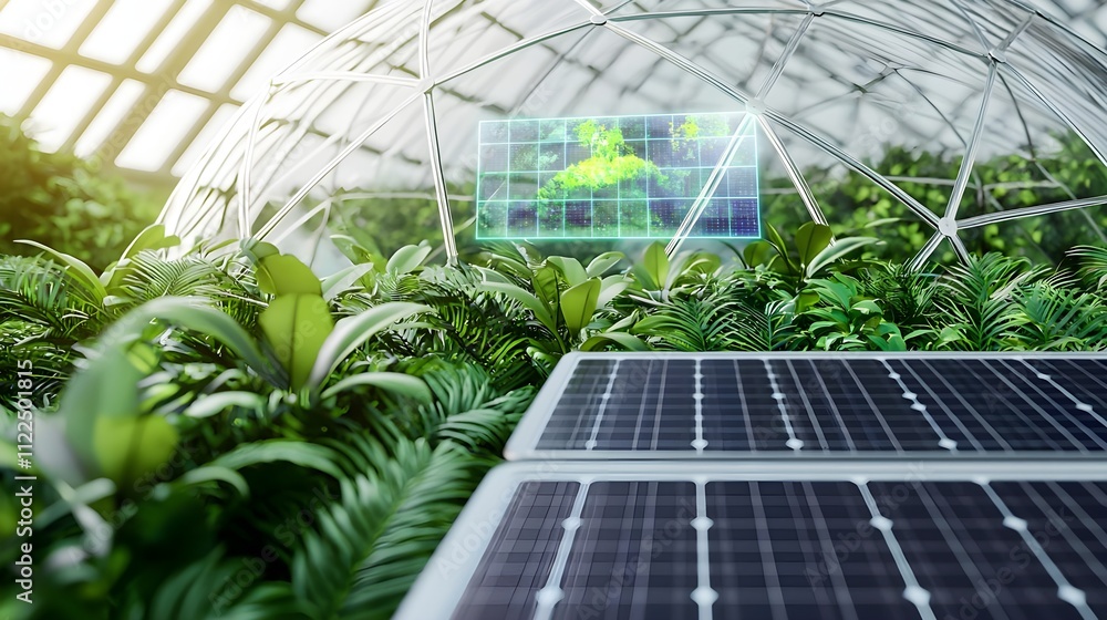 Fototapeta premium Smart Greenhouse: Solar Power & Eco Farming - Sustainable Agriculture