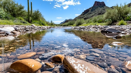 Arizona Desert Creek, Saguaro Cactus - Nature photography