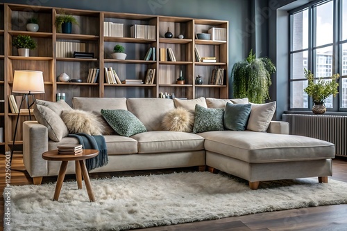 The classic interior of a cozy home with a wooden table, chairs, and some special descoration photo