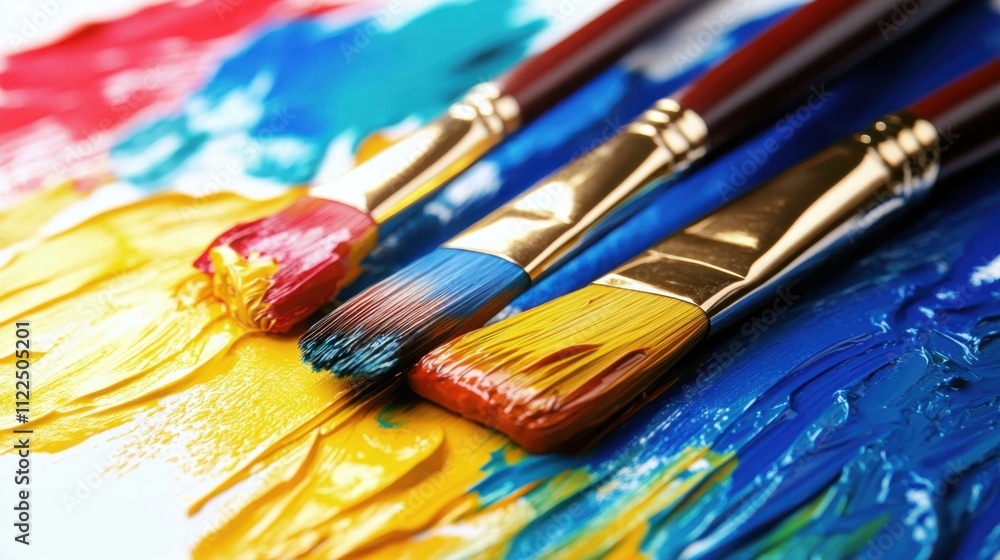 Obraz premium Oil painting brushes and applied oil paintings