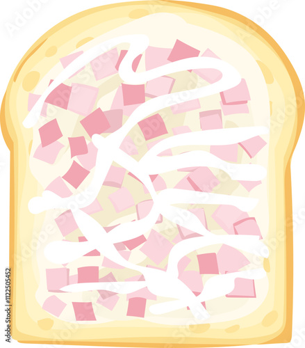 Toast with diced ham and mayonnaise drizzle illustration.