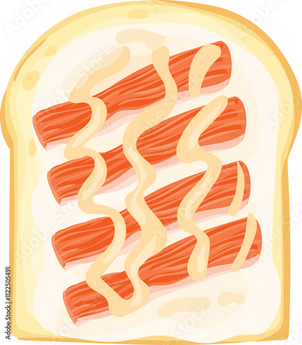 Toast with sausages and mustard drizzle illustration.