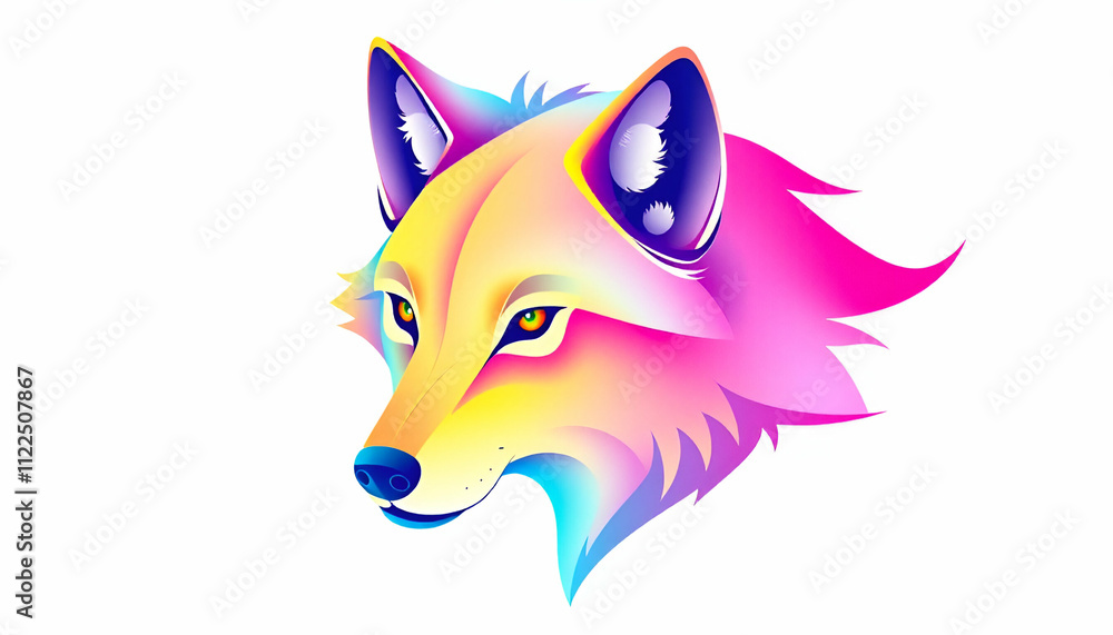 Obraz premium a wolf created using bold geometric shapes in neon hues of blue, purple, and orange