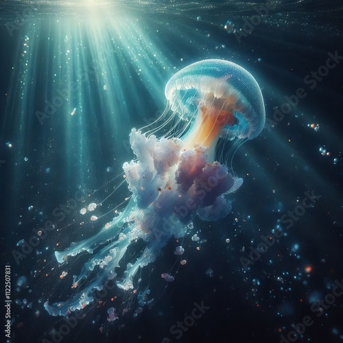 Shimmering Jellyfish Jellyfish drifting gracefully in the ocean photo