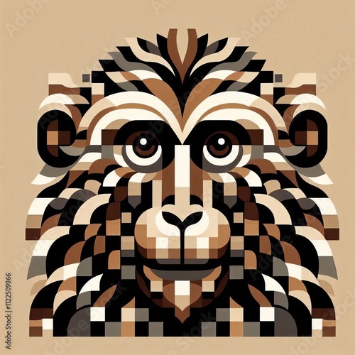 Square Monkey A stylized illustration of a monkey constructed fr