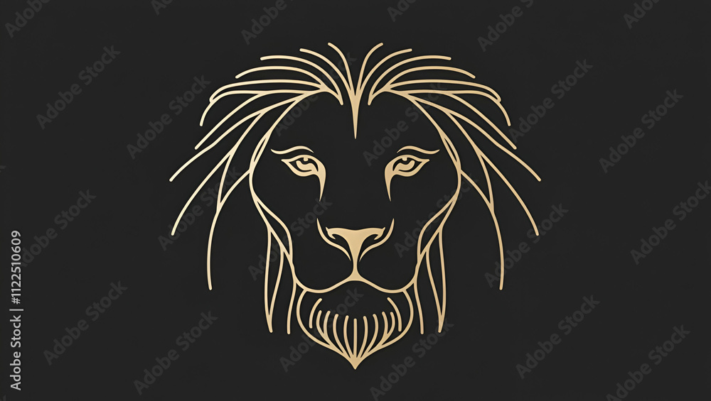 Obraz premium a lion's face, outlined with sleek, continuous golden lines against a solid black background