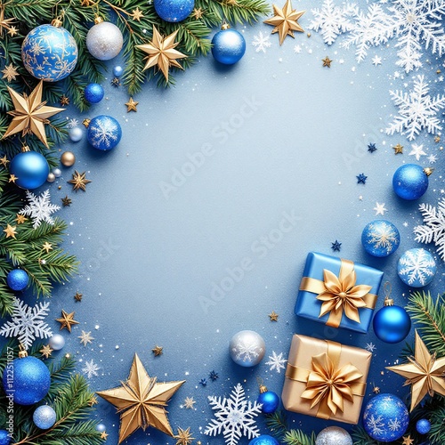 Christmas Gifts and Accessories on Blue Background with Space for Text - Festive Holiday Design