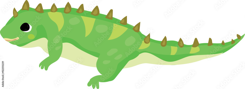 Fototapeta premium Cartoon Green Lizard with Spikes Illustration.