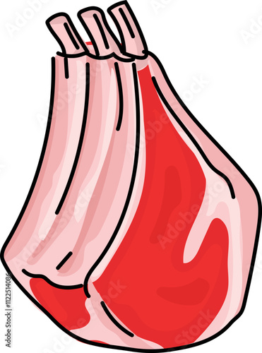 Cartoon Illustration of Raw Rib Rack Meat.