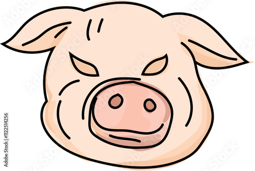 Cartoon Illustration of a Pig's Head.