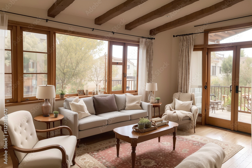 Fototapeta premium Interior of a modern living room with a stylish sofa and armchairs