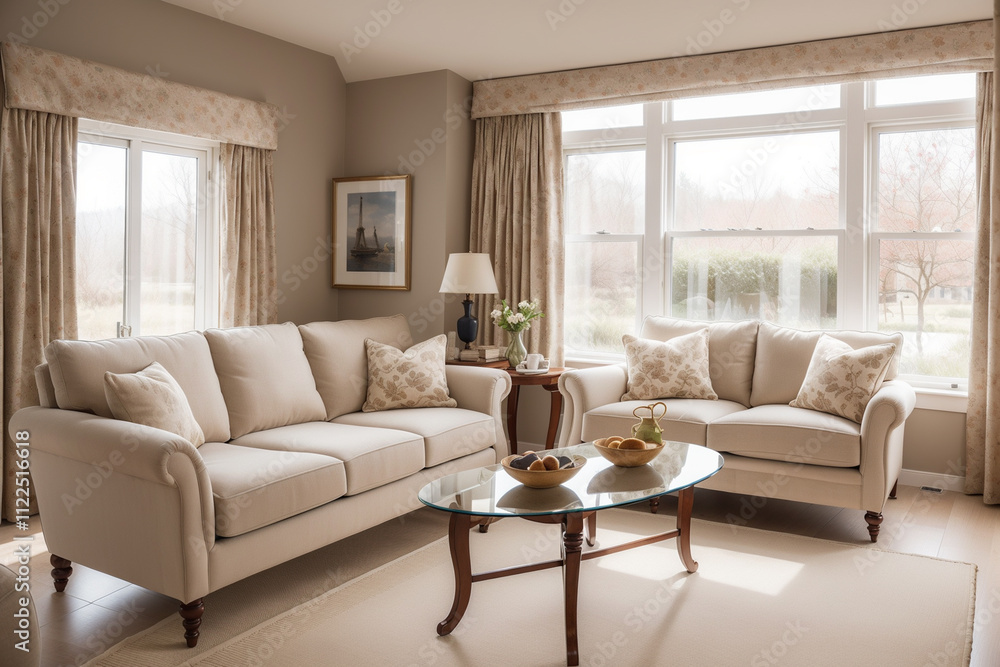 Fototapeta premium Interior of a modern living room with a stylish sofa and armchairs
