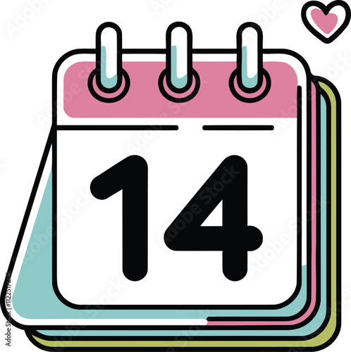 14 February Happy Valentine Day calendar vector Illustration