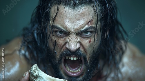Powerful Samson  Biblical Strongman  Intense Portrait  Jawbone  Muscular  Angry