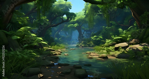 Wallpaper Mural a stream running through a lush green forest Torontodigital.ca