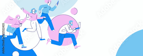 People exercising healthy running vector internet operation illustration
