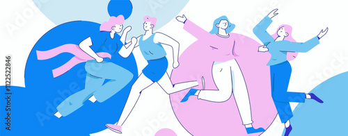 People exercising healthy running vector internet operation illustration
