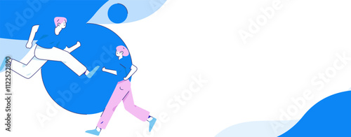 People exercising healthy running vector internet operation illustration
