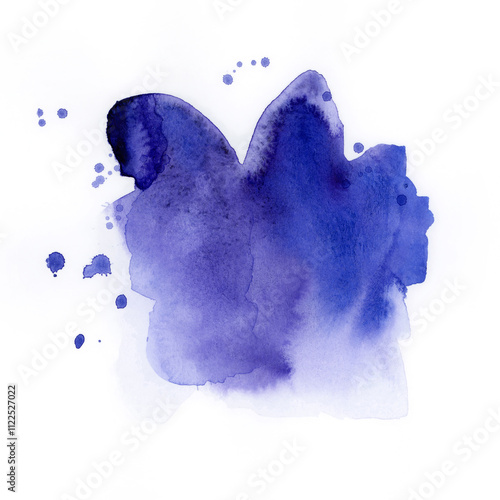 Bright painted violet and blue watercolor splash isolated on white background. Hand drawn texture