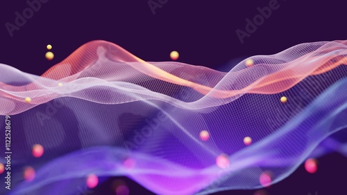 Abstract colorful wave lines dots on black background, Digital data technology concept